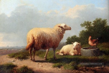 Moutons dans une prairie Eugène Verboeckhoven animal Peinture à l'huile